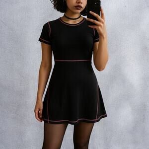 Dolls Kill The Grave Girls Black Pink Contrast Stitch Emo Mini Dress Size Medium